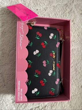 Betsey Johnson Black Wallet with Cherry Embroidery